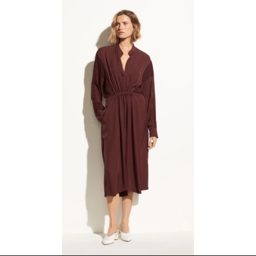 VINCE Mixed Media Black Cherry Midi Dress